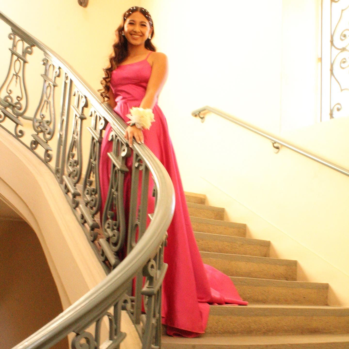 A-Line / Princess Scoop Neck Sweep Train Satin Prom Dress With Split Front c2897