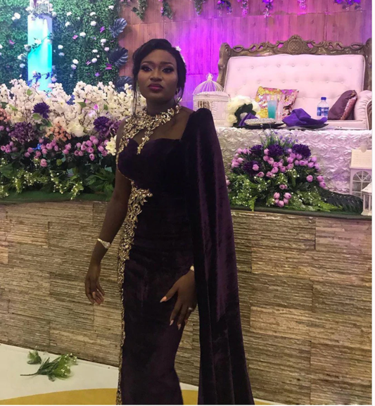 Purple Velvet Mermaid Evening Dress with Shawl C2206