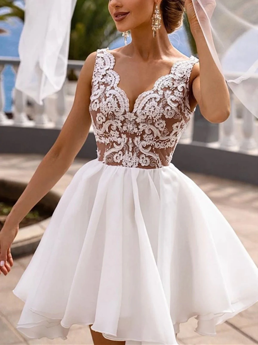 A Line V Neck Short Lace Prom Dresses, Short V Neck Lace Formal Homecoming Dresses c3218