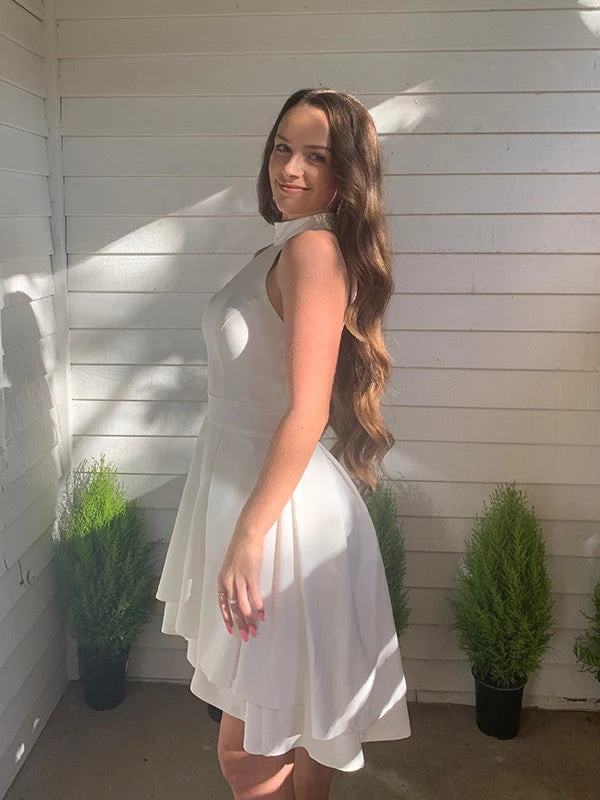 A-Line/Princess Satin Ruffles Halter Sleeveless Short/Mini Homecoming Dresses  cc345