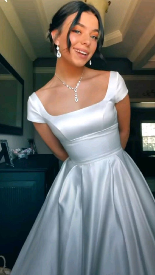 Generous A-line Simple Satin Wedding Dress Charming Wedding Dress cc236
