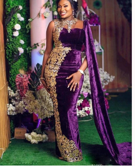 Purple Velvet Mermaid Evening Dress with Shawl C2206