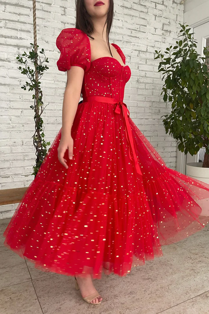 Red tulle short A line prom dress homecoming dress c2949