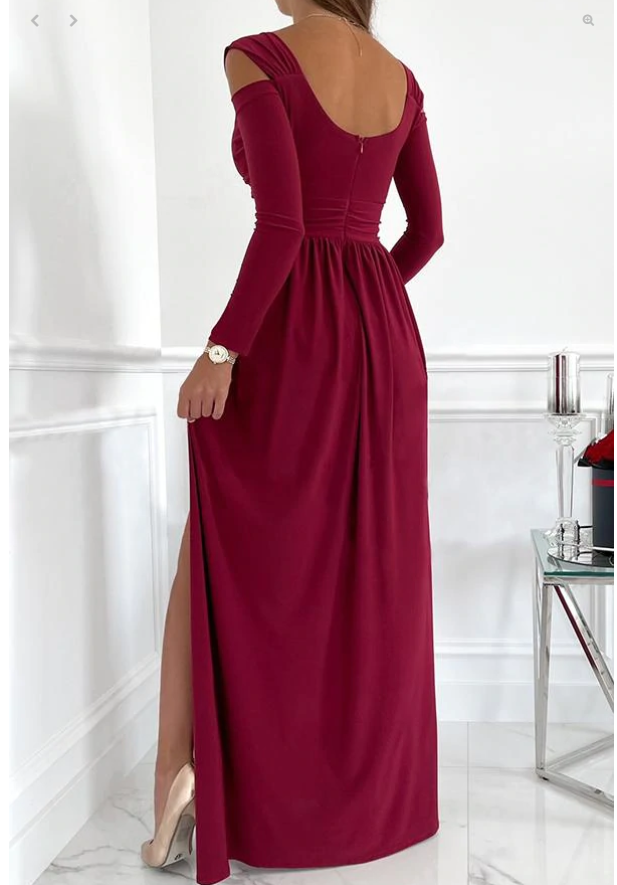 Women's Dresses Long Sleeve V-Neck Solid Strapless Split Prom Dress C2319