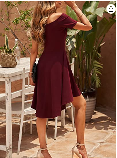 Women Off The Shoulder Short Sleeve High Low Hem Club Cocktail Skater Dress c2678