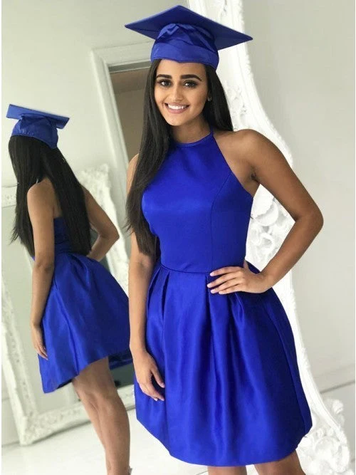 Halter A-Line Sleeveless Royal Blue Short Homecoming Dress c3455