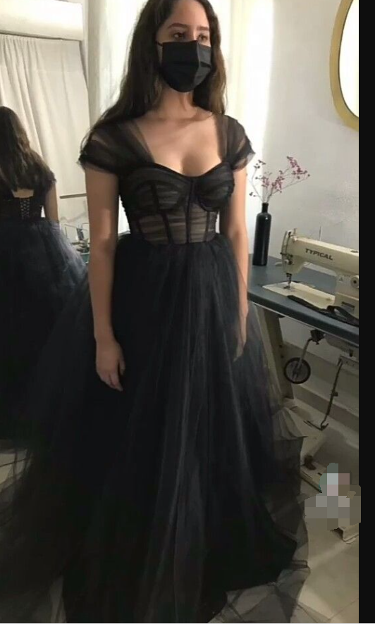 Black Tulle Prom Dress Simple Evening Dress c2565