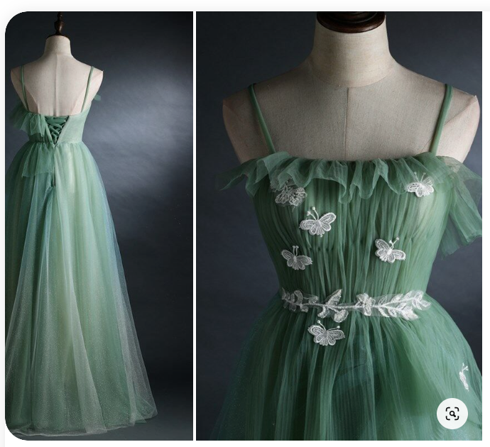 Spaghetti Straps Green Tulle Long Formal Dress Prom Dress c2666