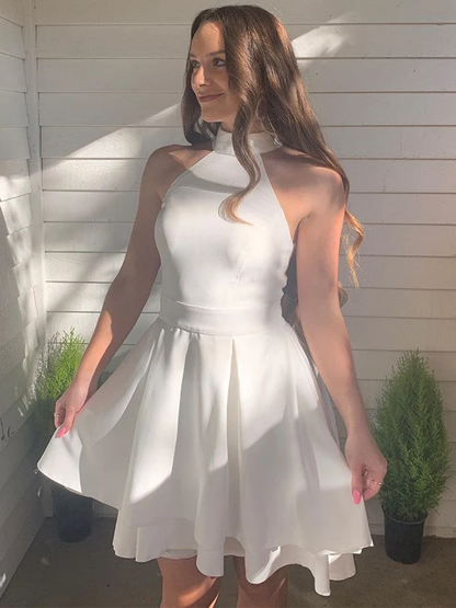 A-Line/Princess Satin Ruffles Halter Sleeveless Short/Mini Homecoming Dresses  cc345