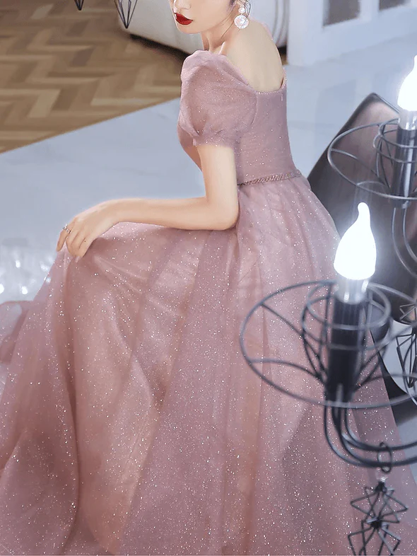 A-Line Beautiful Back Elegant Prom Formal Evening Dress Sweetheart Neckline Short Sleeve Floor Length  c2910