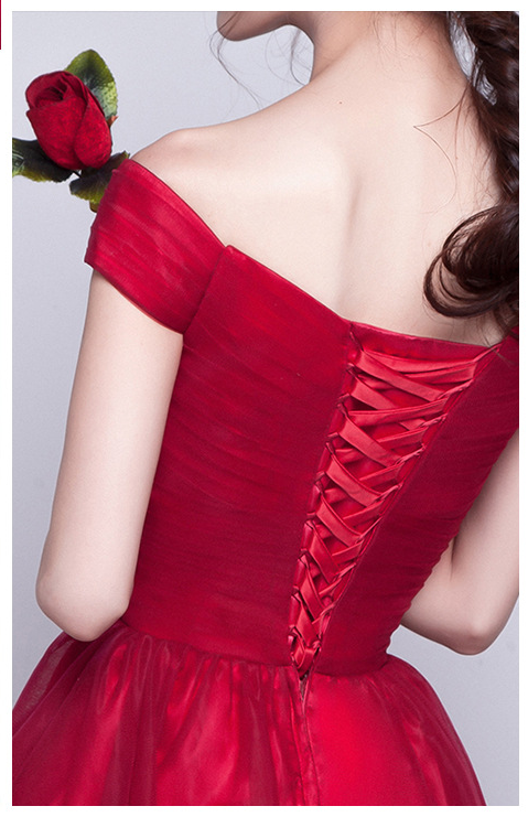 Cute red tulle V-neck short prom dress,homecoming dress c2972