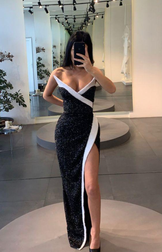 Long prom dress with high split , long formal dress C1899