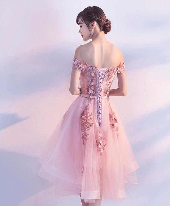 Stylish Pink Off the Shoulder Homecoming Dress, Lovely Pink Party Dress  c3428
