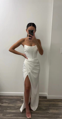 Strapless White Prom Dress Charming Evening Dress cc163