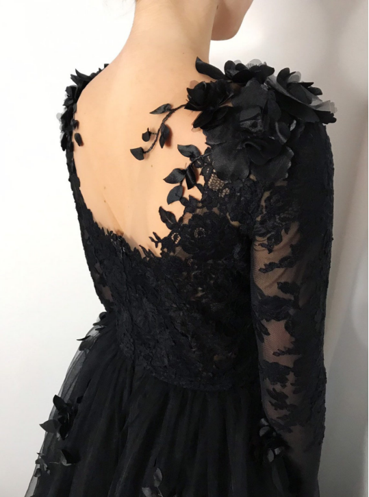 Black Long Prom Dress Gothic style Wedding Dress Tulle Evening Dress c3301