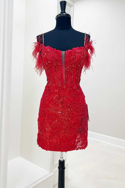 Dark Lavender Cold-Shoulder Feather Mini Homecoming Dress c3117