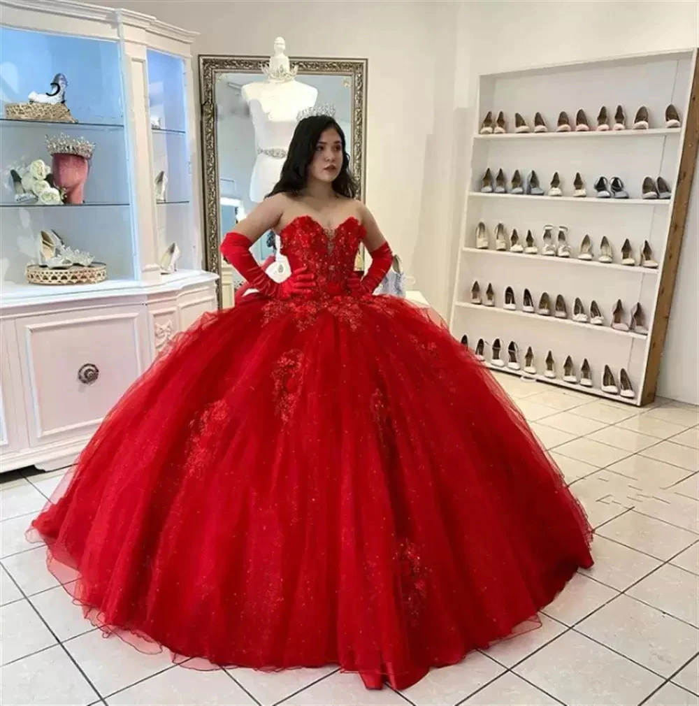 Red Quinceanera Dresses Sweetheart Lace Appliques Sweet 16 Dress Ball Gowns c3263