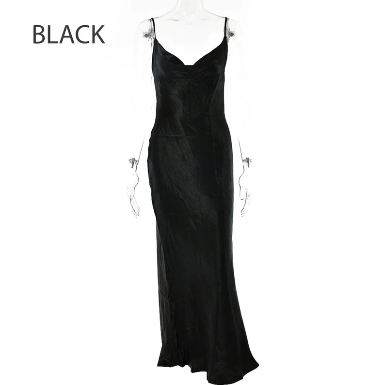 Glossy Open Back Shiny Backless Satin Prom Dress Elegant Cowl Neckline Party Ruched Side Women Midi Dress cc196