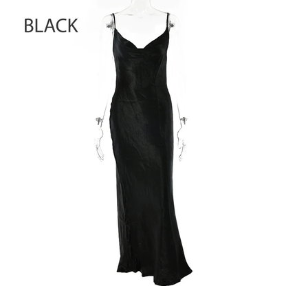 Glossy Open Back Shiny Backless Satin Prom Dress Elegant Cowl Neckline Party Ruched Side Women Midi Dress cc196