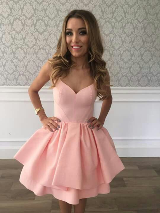 A line V Neck Pink Homecoming Dress  c3376