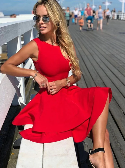 Round Neck Layered Short Red Dresses, Short Red Formal Graduation Homecoming Dresses c3468