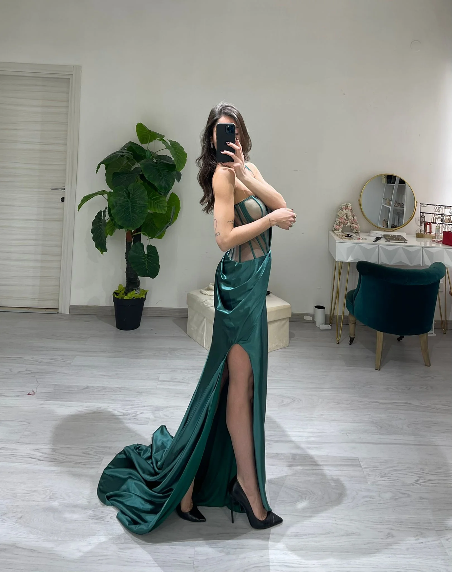Sexy Mermaid Prom Dress With Split See-through Evening Dress C2104