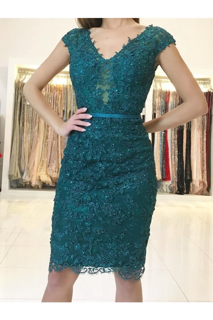 Cap Sleeves Lace Prom Dresses Homecoming Formal Dresses Sheath c2851