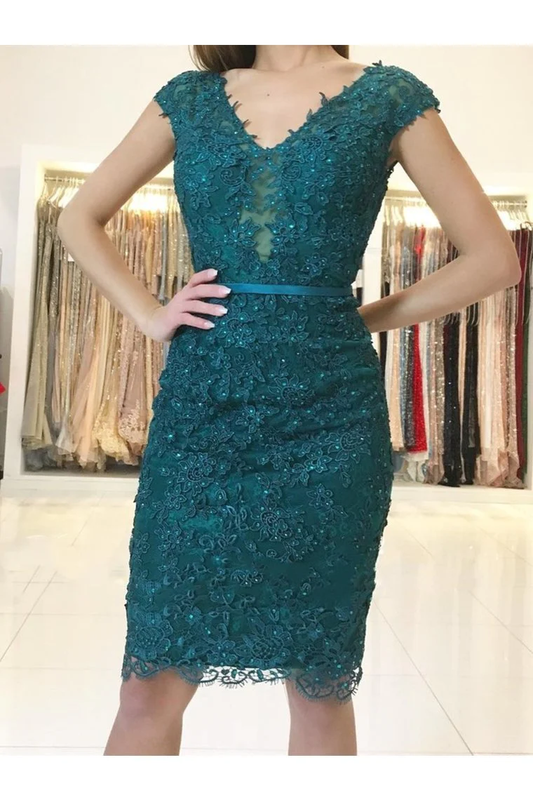Cap Sleeves Lace Prom Dresses Homecoming Formal Dresses Sheath c2851