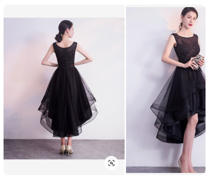 Black High Low Tulle Round Neckline Lace Homecoming Dress, Black Short Party Dress Prom Dress  c2482