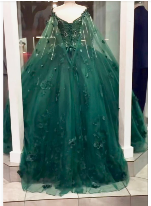 Emeral Green Ball Gown 3D Flowers Sweet 16 Dress c2753