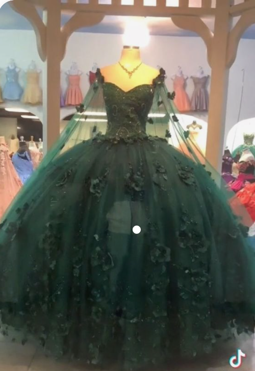 Emeral Green Ball Gown 3D Flowers Sweet 16 Dress c2753