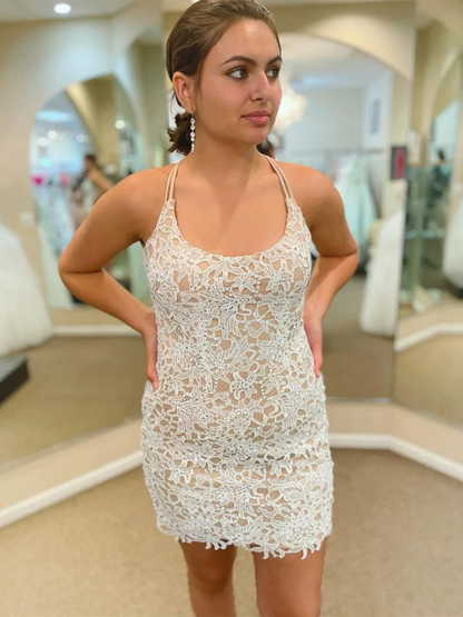 Champagne Lace Homecoming Dresses, Short Champagne Formal Graduation Evening Dresses c3242