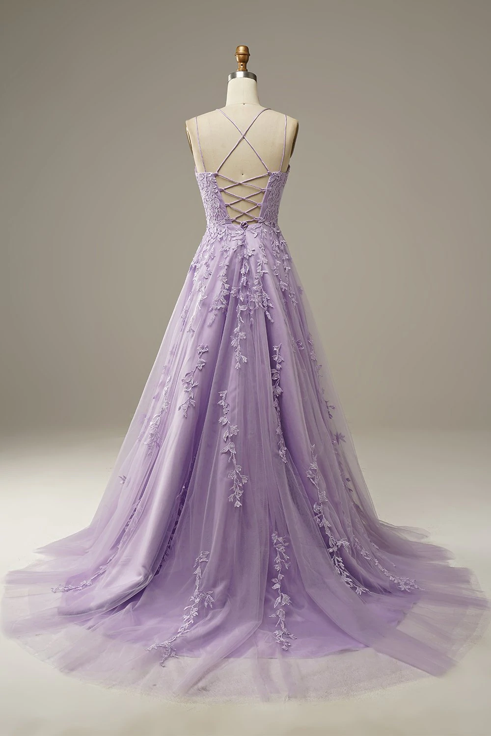 Purple tulle lace long prom dress formal dress  C2442