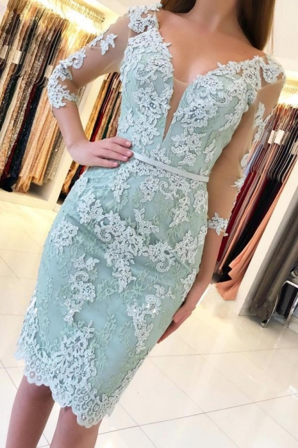 Elegant 3/4 Sleeves Lace Slim Short Party Dress c2850