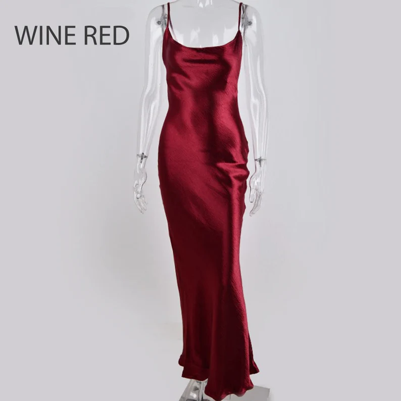 Glossy Open Back Shiny Backless Satin Prom Dress Elegant Cowl Neckline Party Ruched Side Women Midi Dress cc196