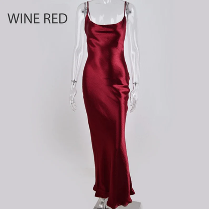 Glossy Open Back Shiny Backless Satin Prom Dress Elegant Cowl Neckline Party Ruched Side Women Midi Dress cc196