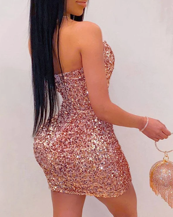 Pinking Landia Sequins Off Shoulder Bodycon Dress Short Party Dress c3266