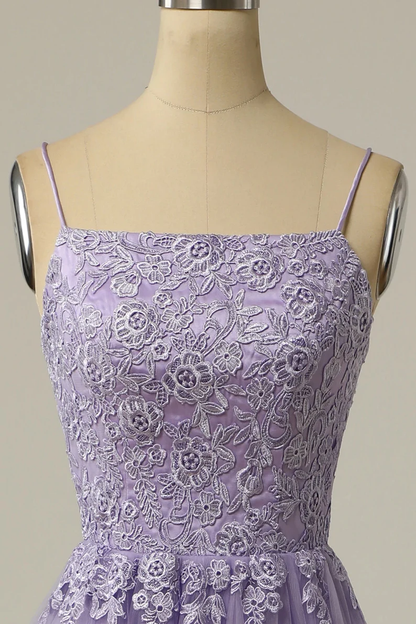 A Line Bateau Appliques Spaghetti-Straps Sleeveless Prom Dresses cc420