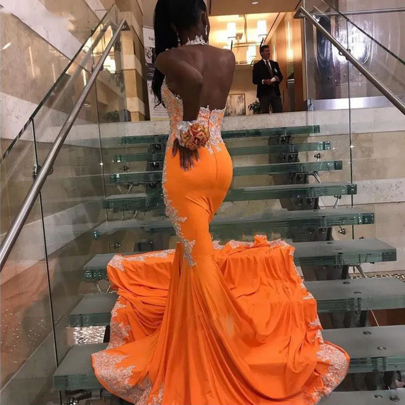 gorgeous mermaid orange prom dress for black girls cc397