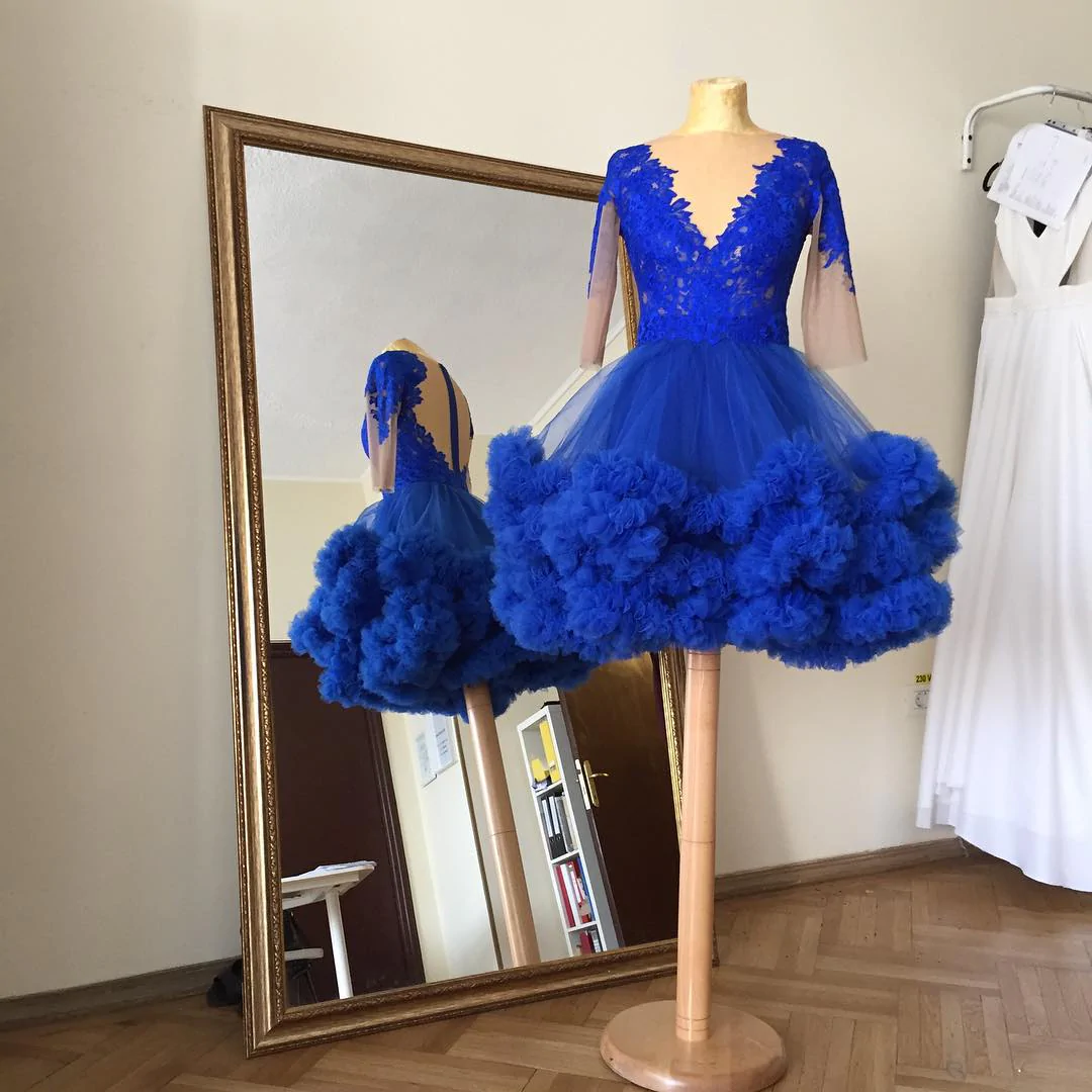 Half Sleeve Homecoming Dresses A Line Royal Blue Short c3314