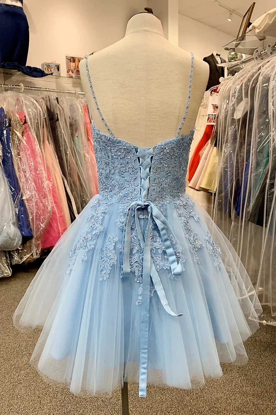 V Neck Short Sky Blue Homecoming Dress c3248