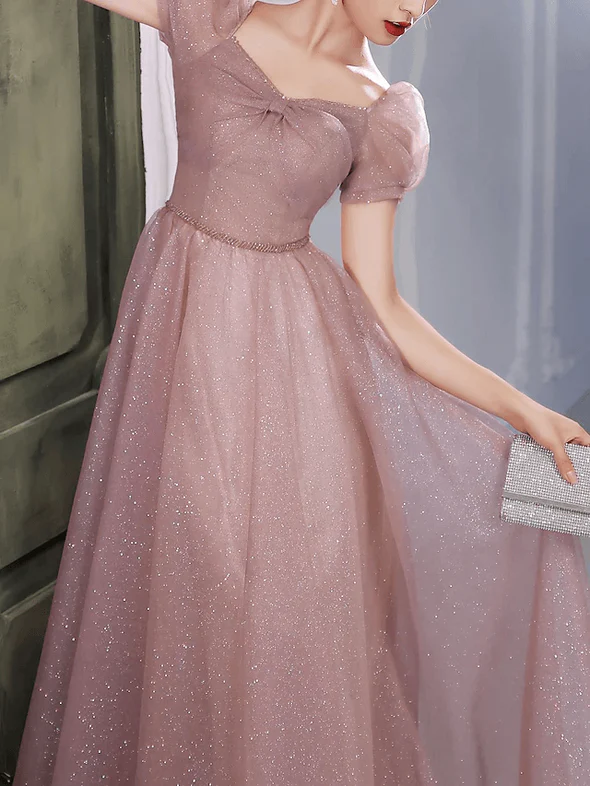 A-Line Beautiful Back Elegant Prom Formal Evening Dress Sweetheart Neckline Short Sleeve Floor Length  c2910