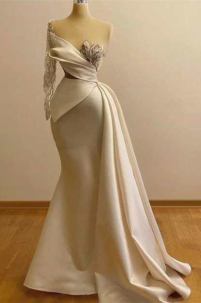 Elegant Satin One-shoulder Mermaid Floor-Length Prom dress c2462