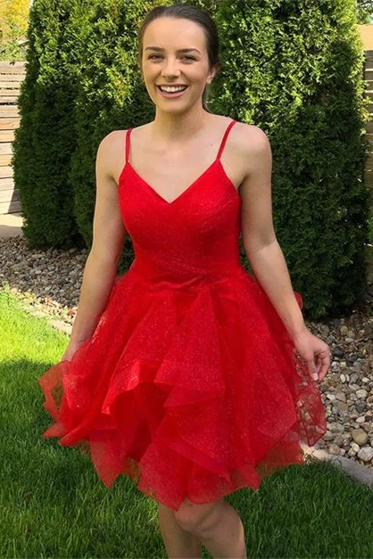 Princess Red A-line Ruffles Short Homecoming Dress c2748