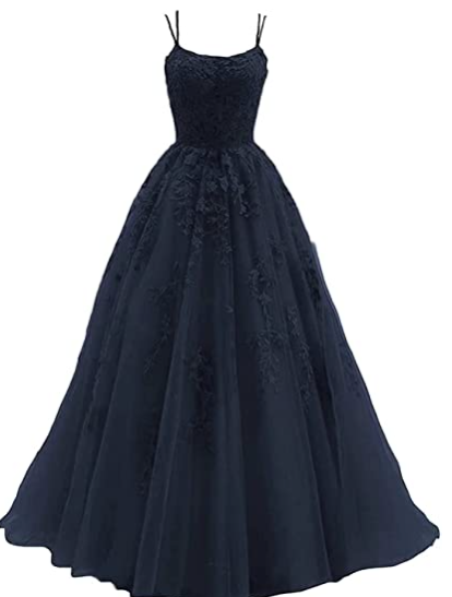 Green spaghetti strap prom dress, long tulle lace appliquéd women's party dress C1889