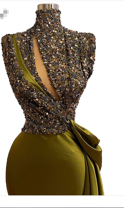 sparkly prom dresses, mermaid prom dresses, arabic prom dresses, green prom dresses, keyhole prom dresses, mermaid evening dresses C2203