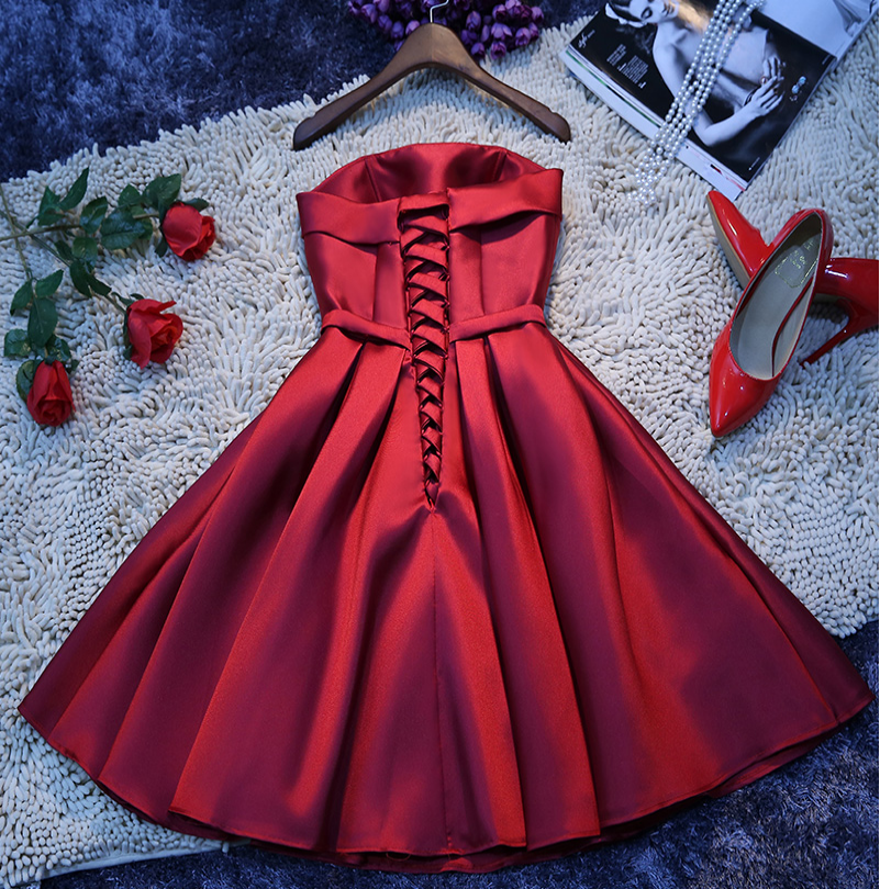 Strapless Satin Short Homecoming Dress Lace-up Back c3201