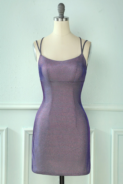 Sequin Spaghetti-Straps Tight Purple Homecoming Dress cc108