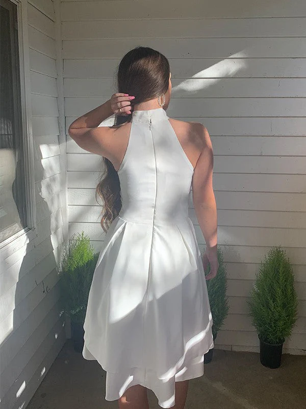 A-Line/Princess Satin Ruffles Halter Sleeveless Short/Mini Homecoming Dresses  cc345