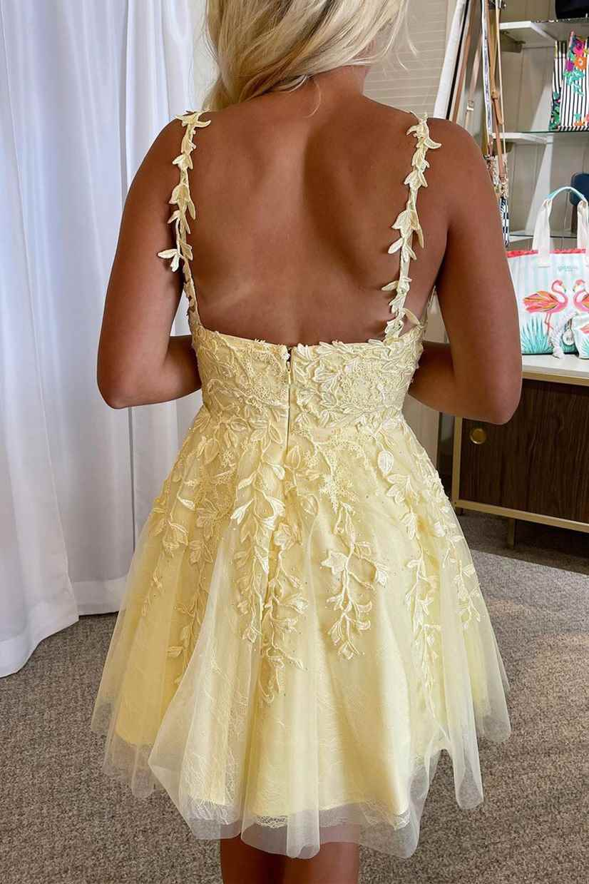 Princess Yellow Appliques A-line Short Homecoming Dress c2933